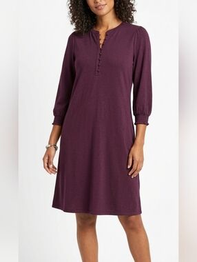J. Jill Smocked Henley Dress In Spiced Wine Women's Petite M NEW